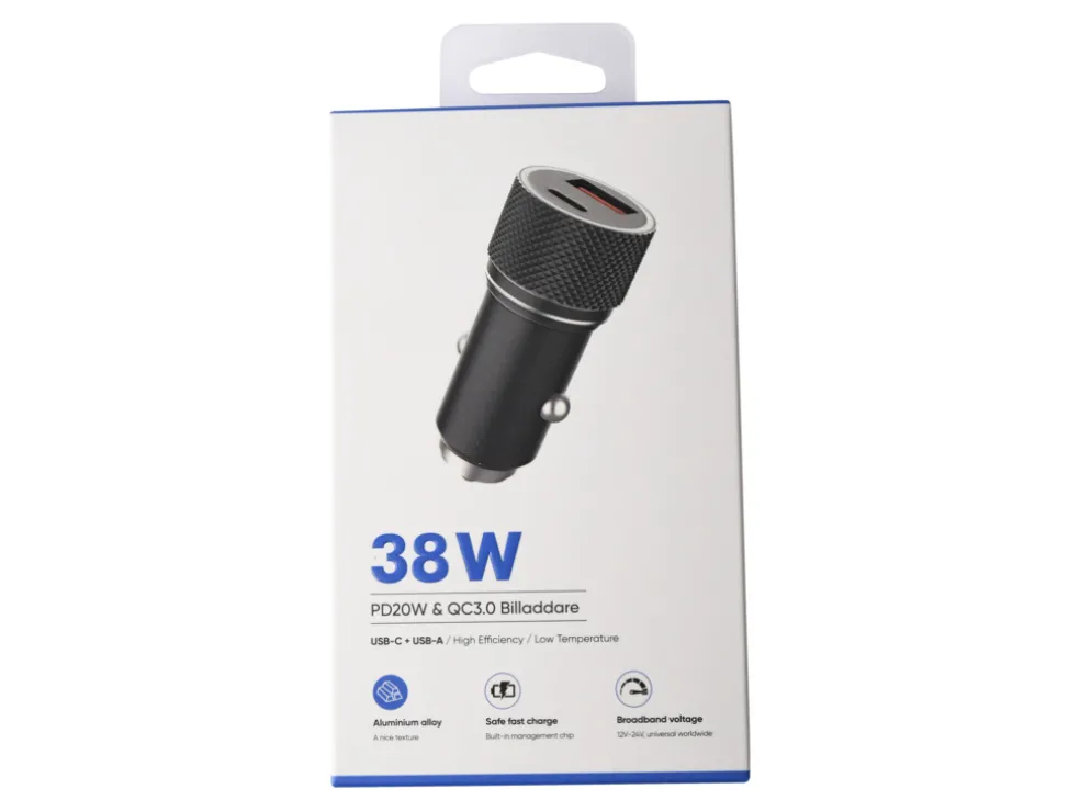 Billaddare USB-C + USB-A 38W