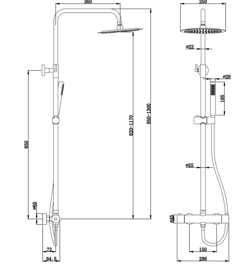 Duschstångset Svart Ø250 mm