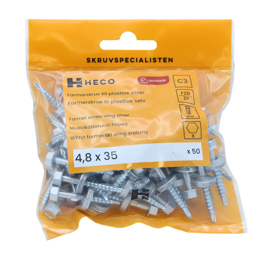 Farmarskruv Wing C3 4,8 x 35 mm Silver 50-pack Heco