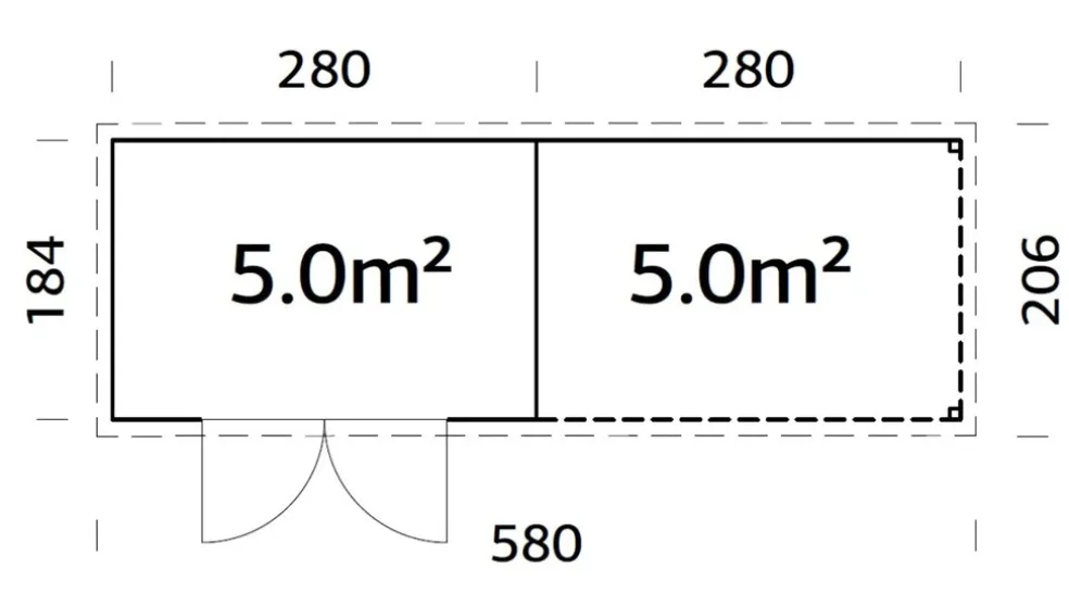 Förråd Alma 560 x 184 cm 5,2 + 6,8 m² Palmako