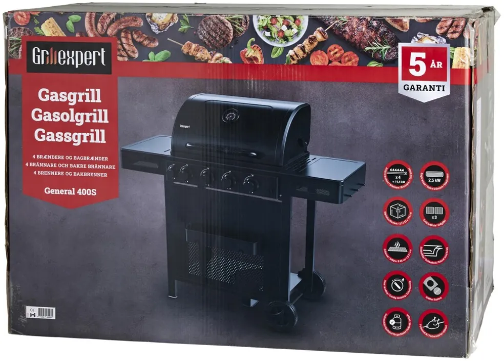 Gasolgrill 4 brännare + 1 bakre brännare 16,9 kW Grillexpert