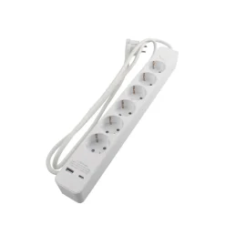 Grenuttag 6-vägs m/USB Vit Elworks