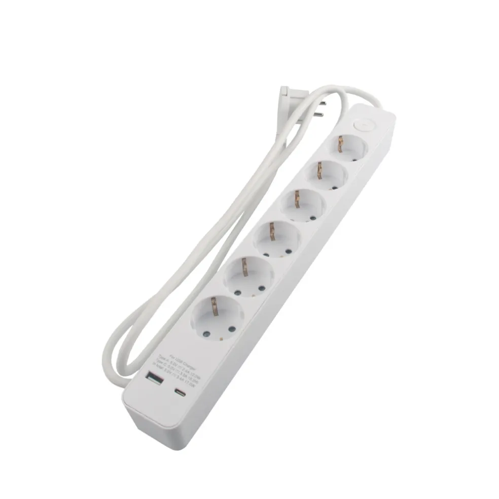 Grenuttag 6-vägs m/USB Vit Elworks