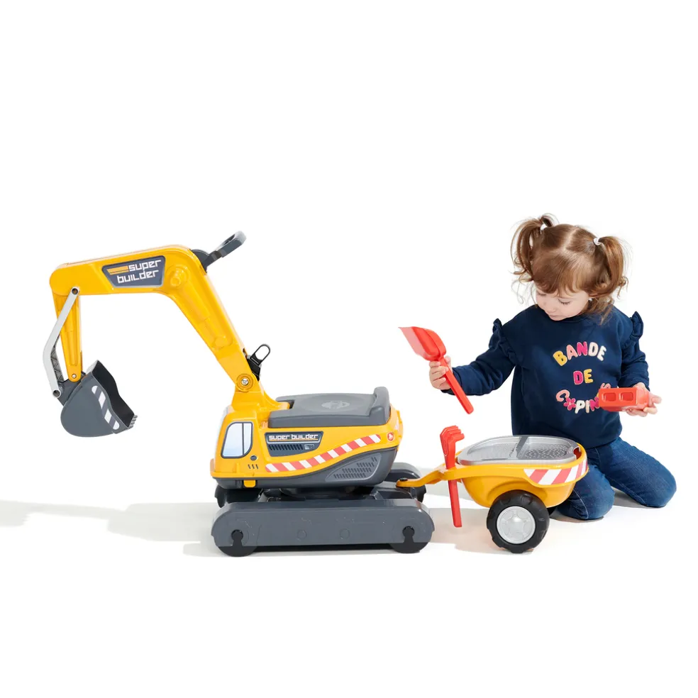 Grävmaskin Super Builder m/släp Gul Falk