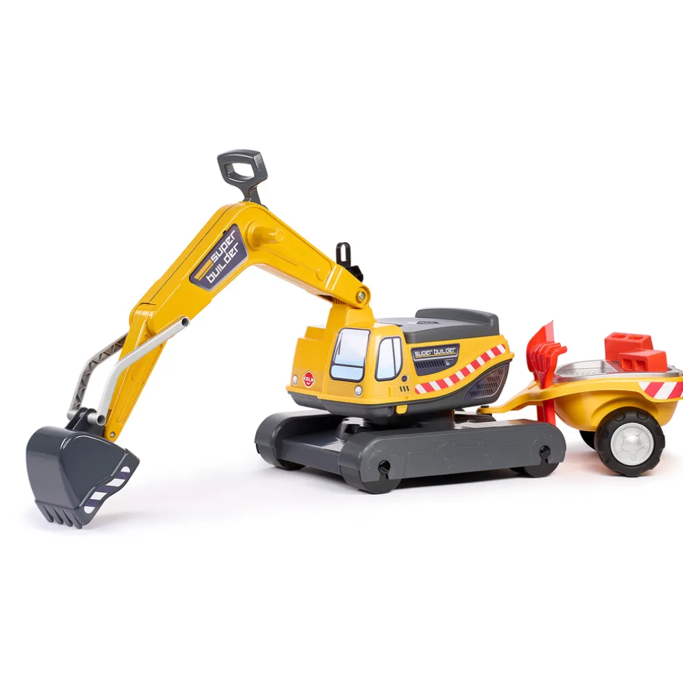 Grävmaskin Super Builder m/släp Gul Falk