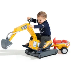 Grävmaskin Super Builder m/släp Gul Falk