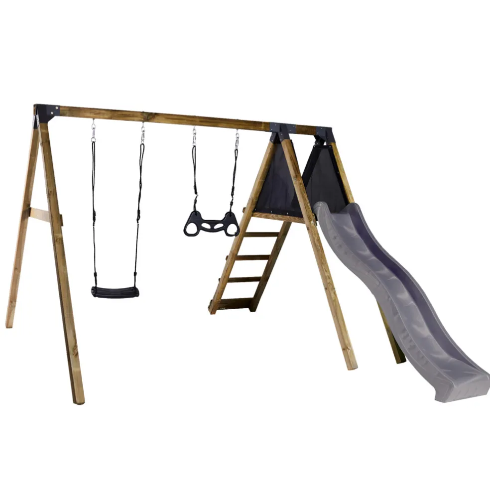 Gungställning m/gungor & rutschkana Trä Grå Nordic Play