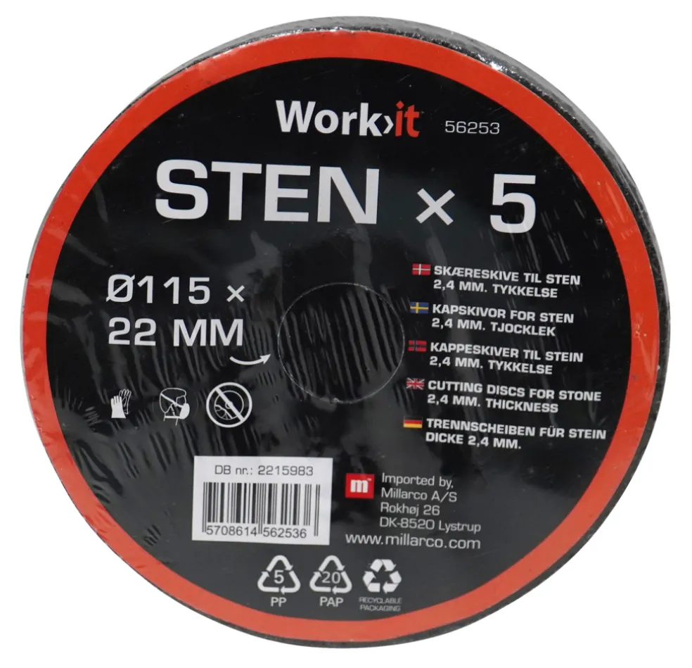 Kapskiva Sten Ø115 mm 5-pack Work>it