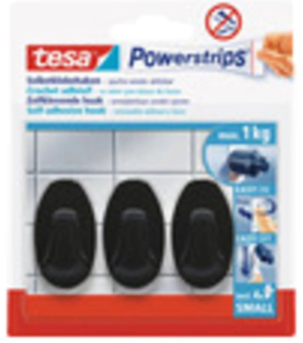 Krok Självhäftande Oval Svart 1 kg 3-pack Tesa