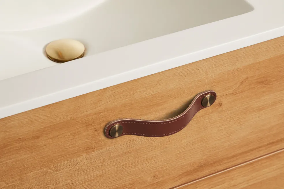 Lådhandtag Läder Brun 12,8 cm 2-pack