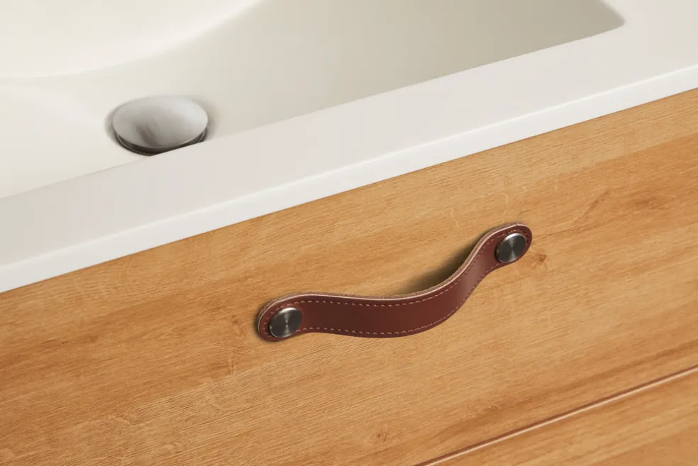 Lådhandtag Läder Brun 12,8 cm 2-pack