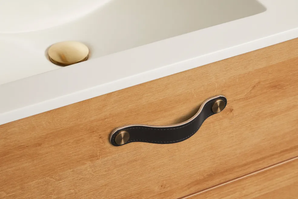 Lådhandtag Läder Svart 12,8 cm 2-pack