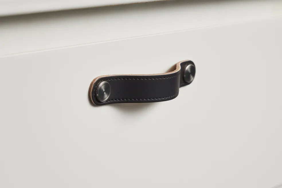 Lådhandtag Läder Svart 12,8 cm 2-pack