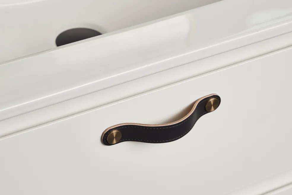 Lådhandtag Läder Svart 12,8 cm 2-pack