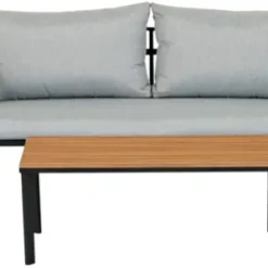 Loungeset Tokyo Svart/Grå/Teak 4 delar Sunlife