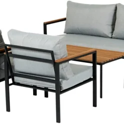 Loungeset Tokyo Svart/Grå/Teak 4 delar Sunlife