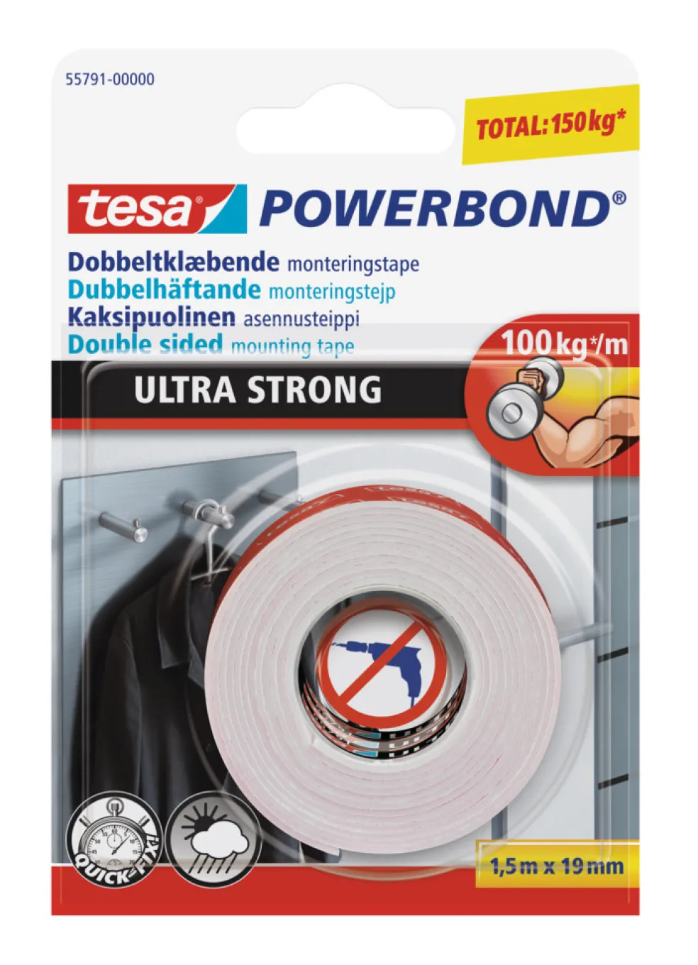 Monteringstejp Powerbond Ultra Strong 19 mm x 1,5 m Tesa