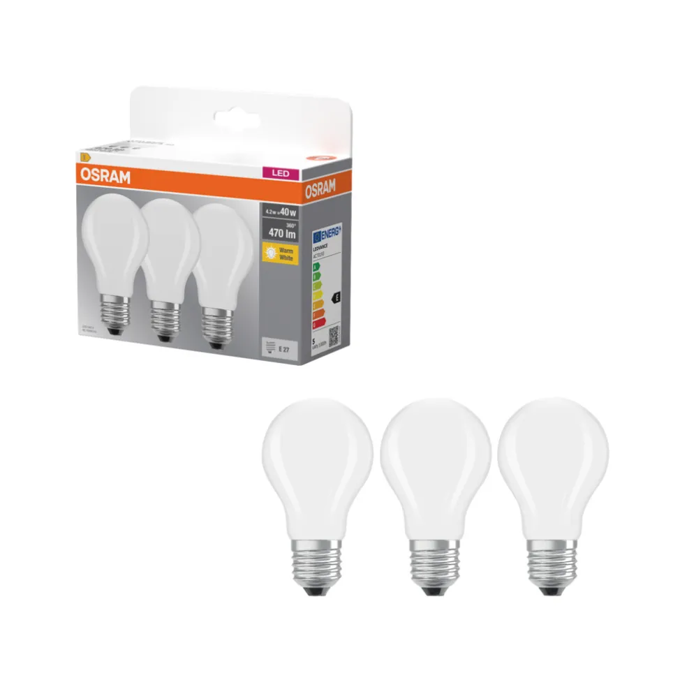 Normallampa LED Frostad 4,2W E27 3-pack Osram