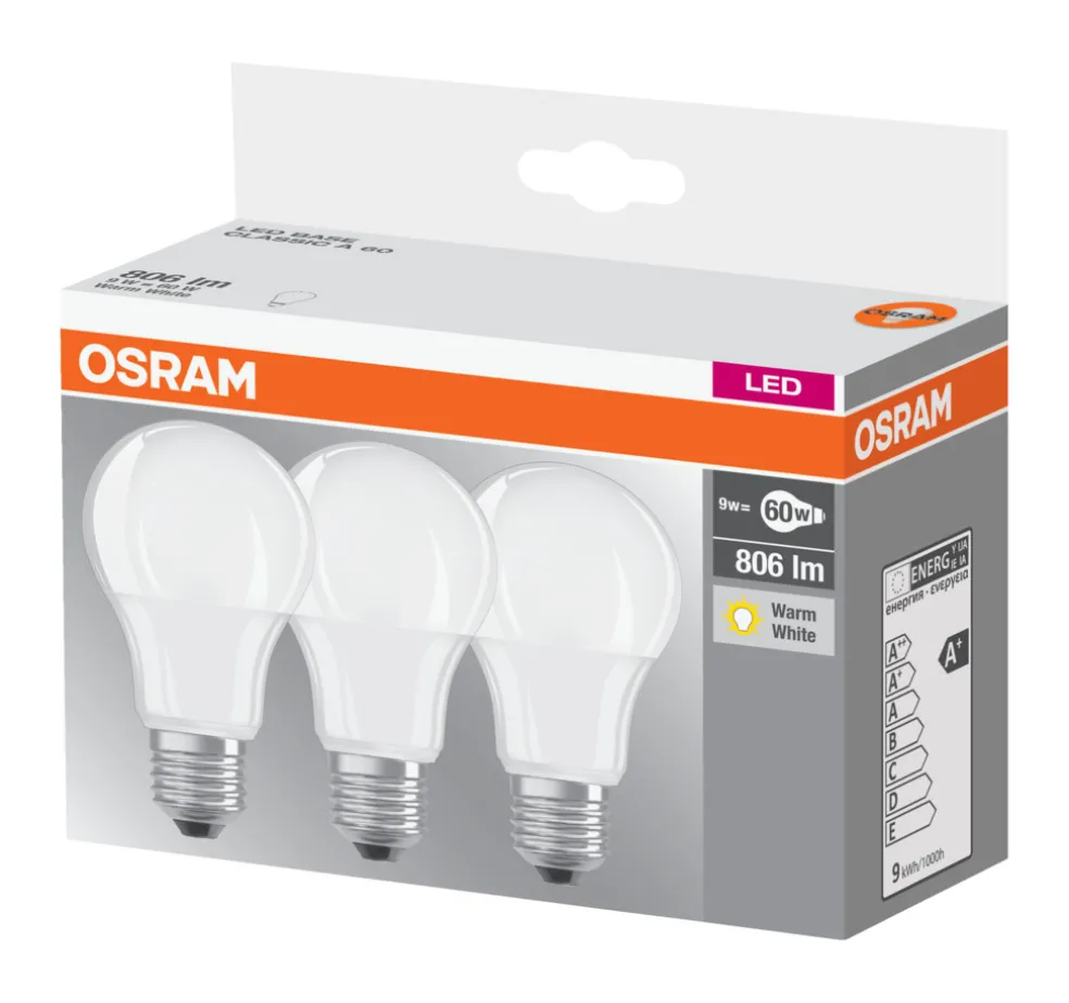 Normallampa LED Frostad 8,5W 3-pack Osram