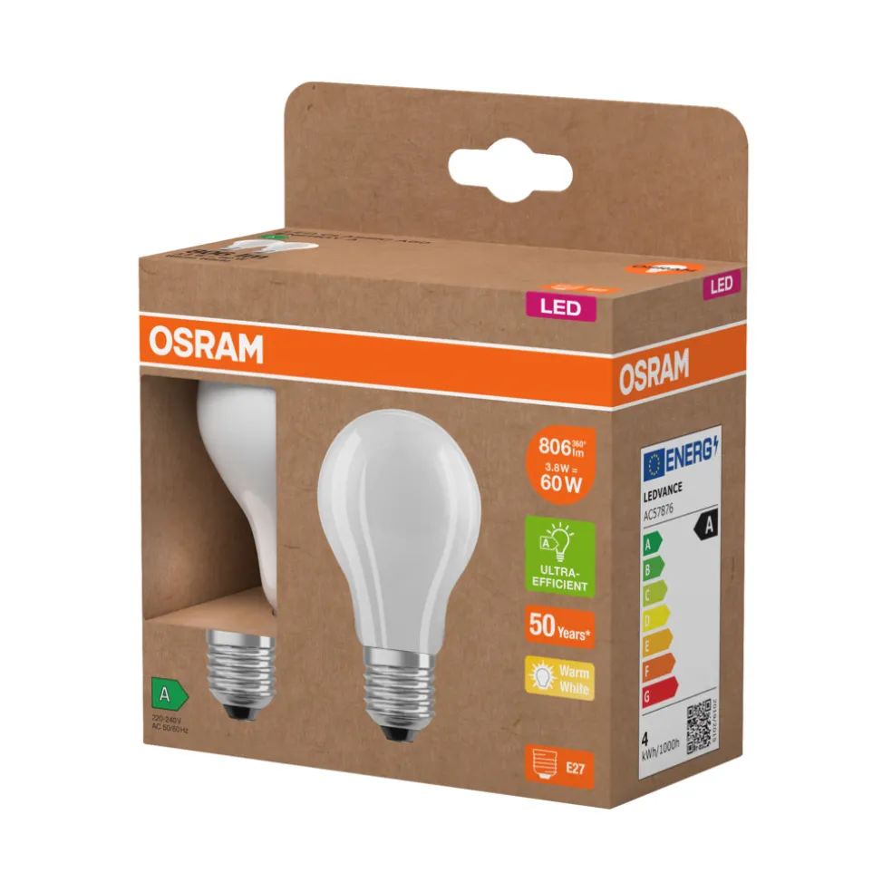 Normallampa LED 3,8W E27 2-pack Osram