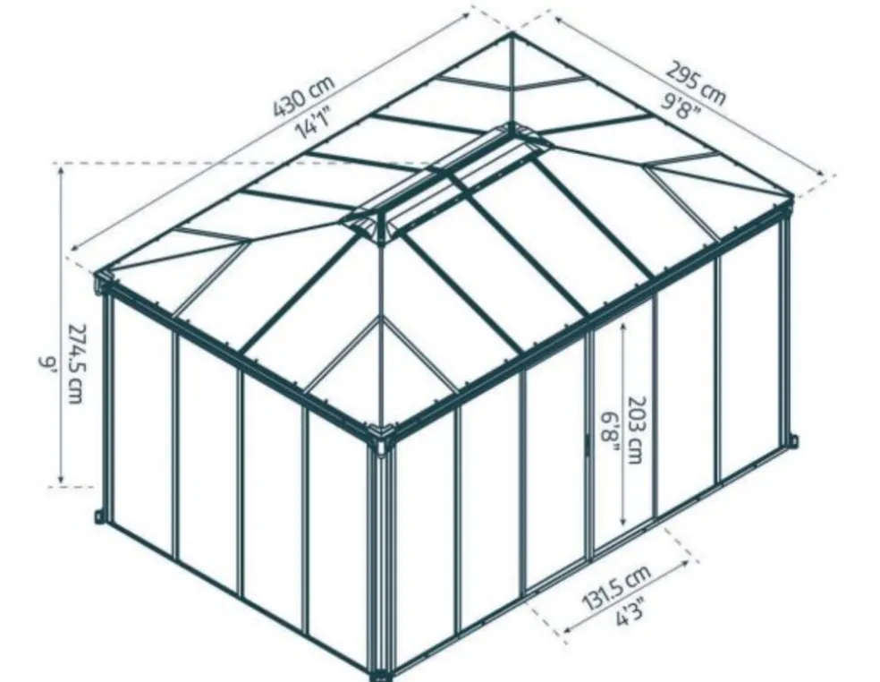 Orangeri Ledro Antracit 4,3 x 2,95 m 12,7 m² Canopia by Palram