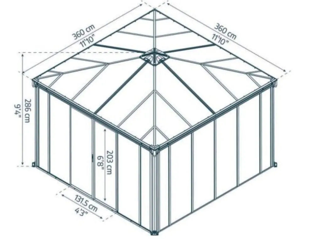 Orangeri Ledro Antracit 3,6 x 3,6 m 13 m² Canopia by Palram