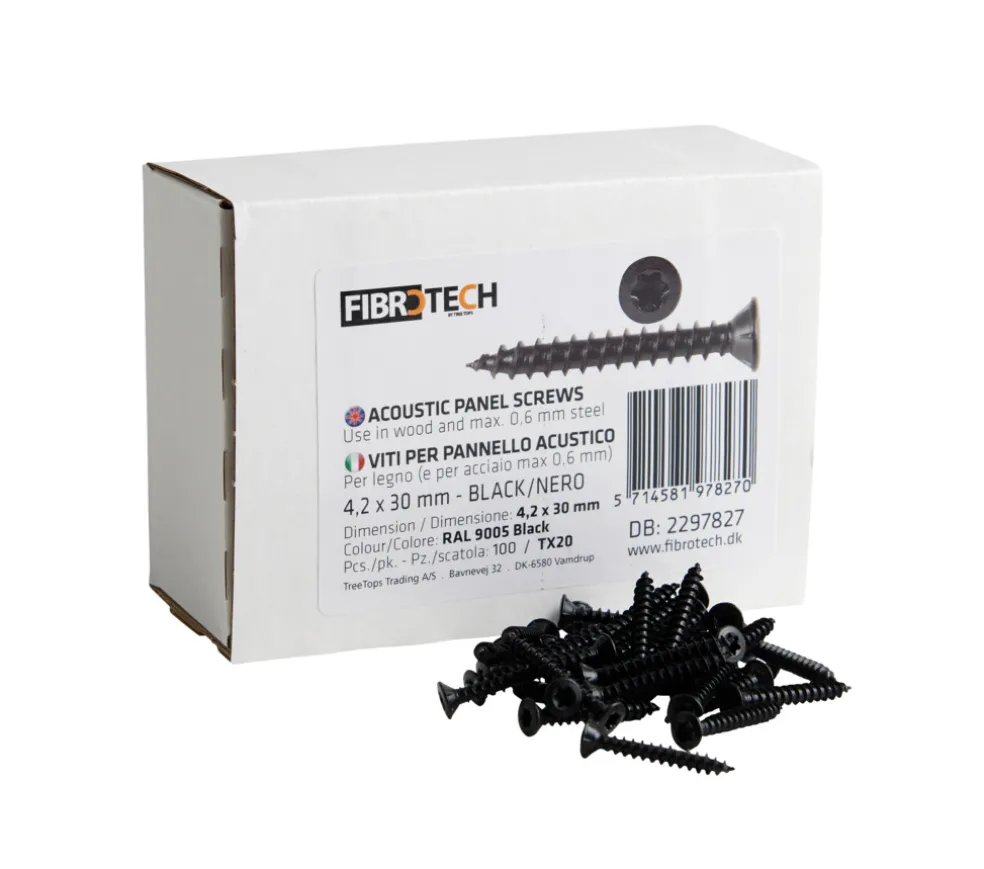 Panelskruv TX20 4,2 x 30 mm Svart 100-pack Fibrotech