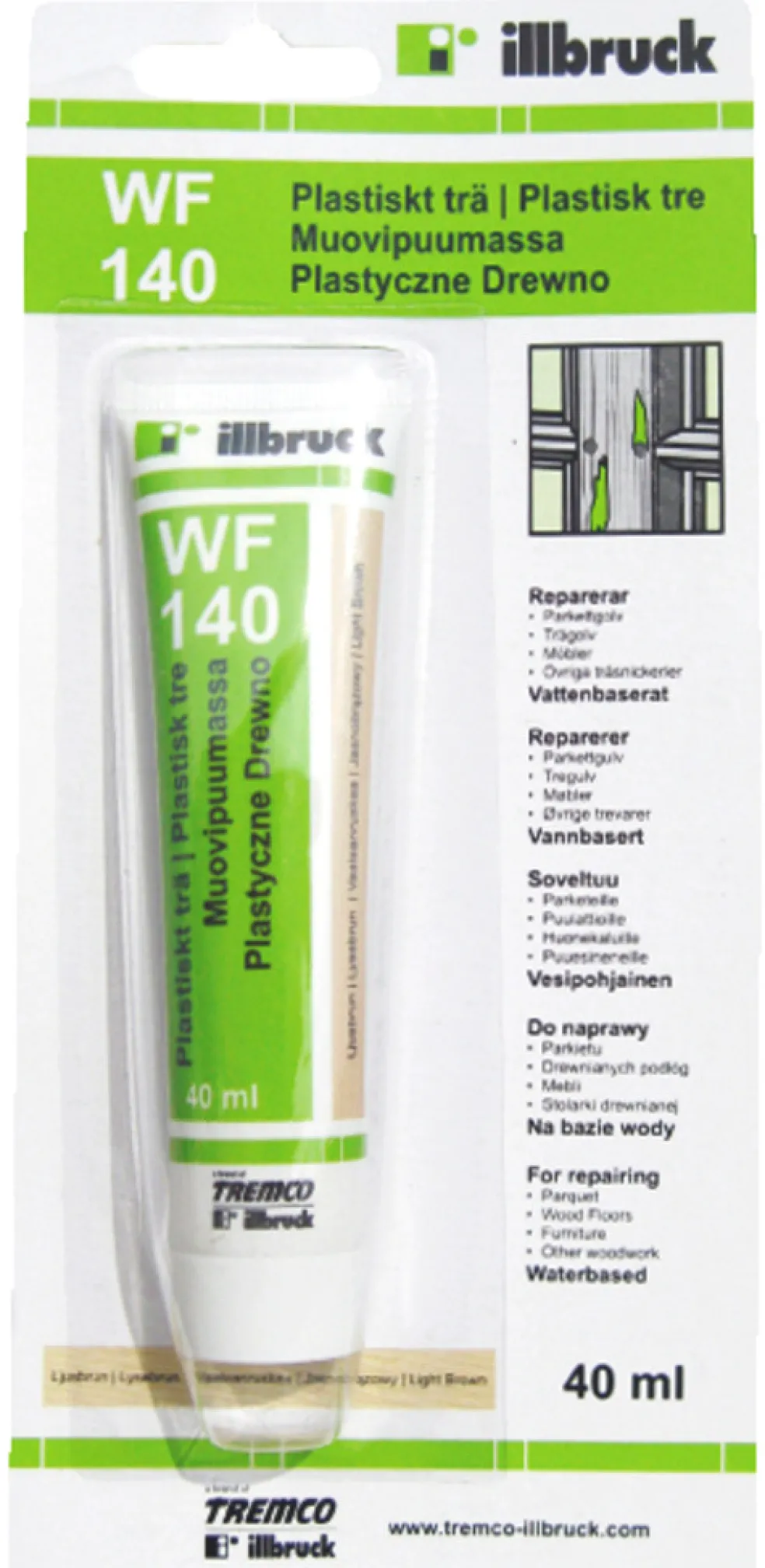 Plastiskt Trä WF140 Ljusbrun 40 ml Illbruck