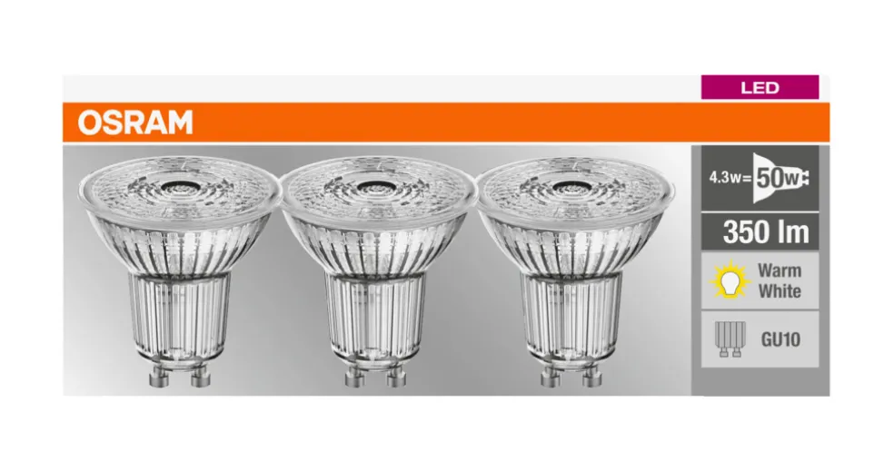 Reflektorlampa LED 4,3W GU10 3-pack Osram