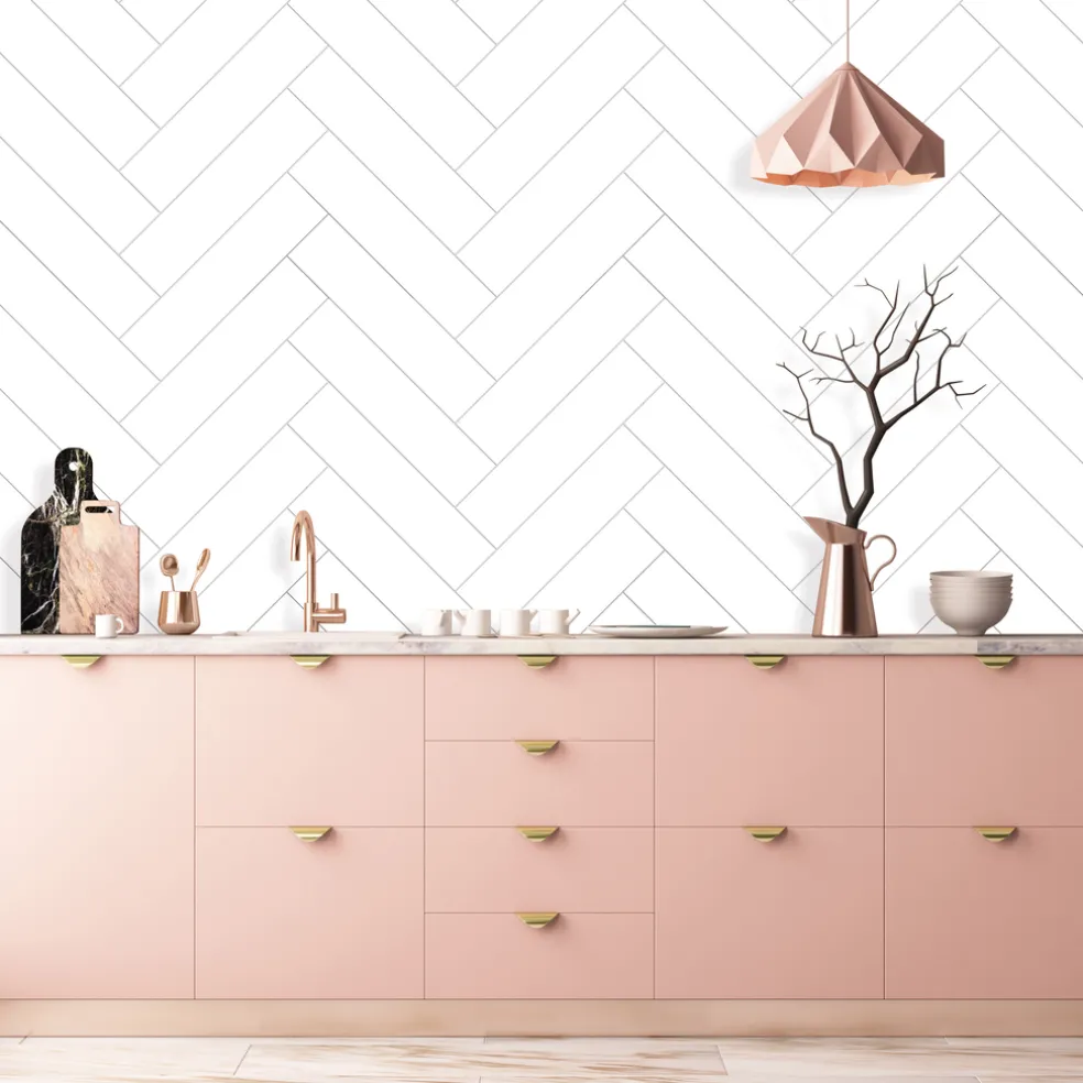 Stänkskydd Herringbone Vit 600 x 600 mm Kitchenline