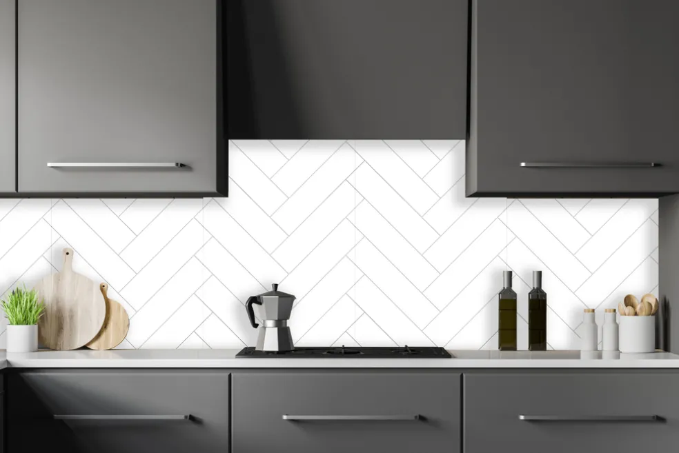 Stänkskydd Herringbone Vit 600 x 600 mm Kitchenline
