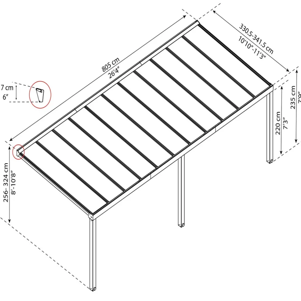 Terrasstak Stockholm 3,4 x 8,1 m Antracit Canopia by Palram