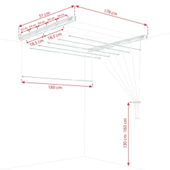 Torkställning Takhängd 180 x 51 cm - 10,8 m