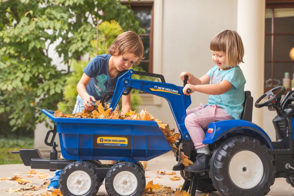 Traktorgrävare New Holland m/släp Blå Falk