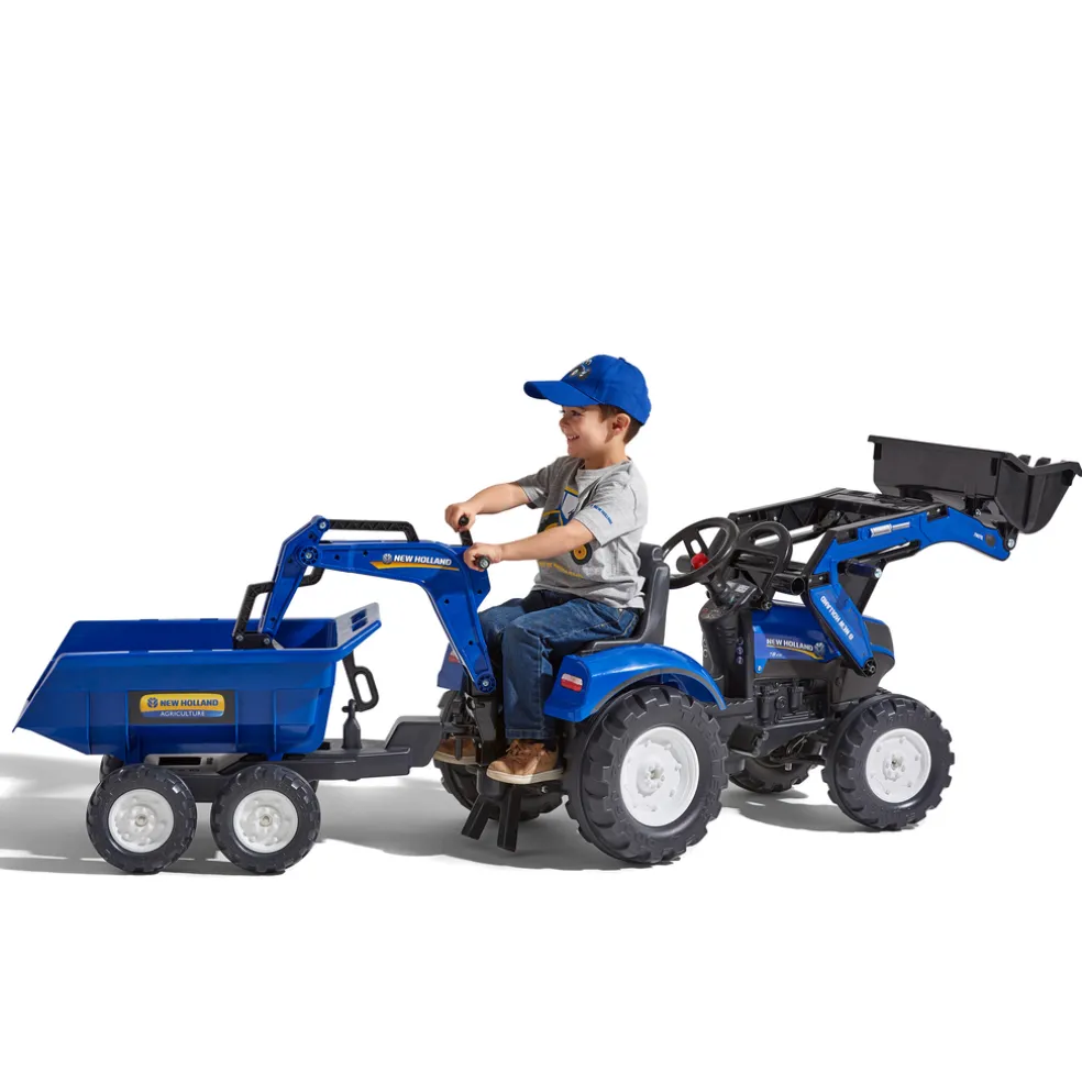 Traktorgrävare New Holland m/släp Blå Falk