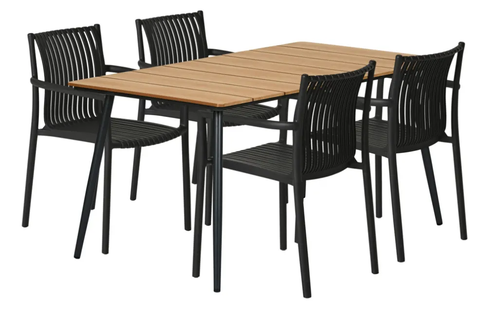 Trädgårdsbord Beijing 148 x 85 x 74 cm Svart/Teak Sunlife