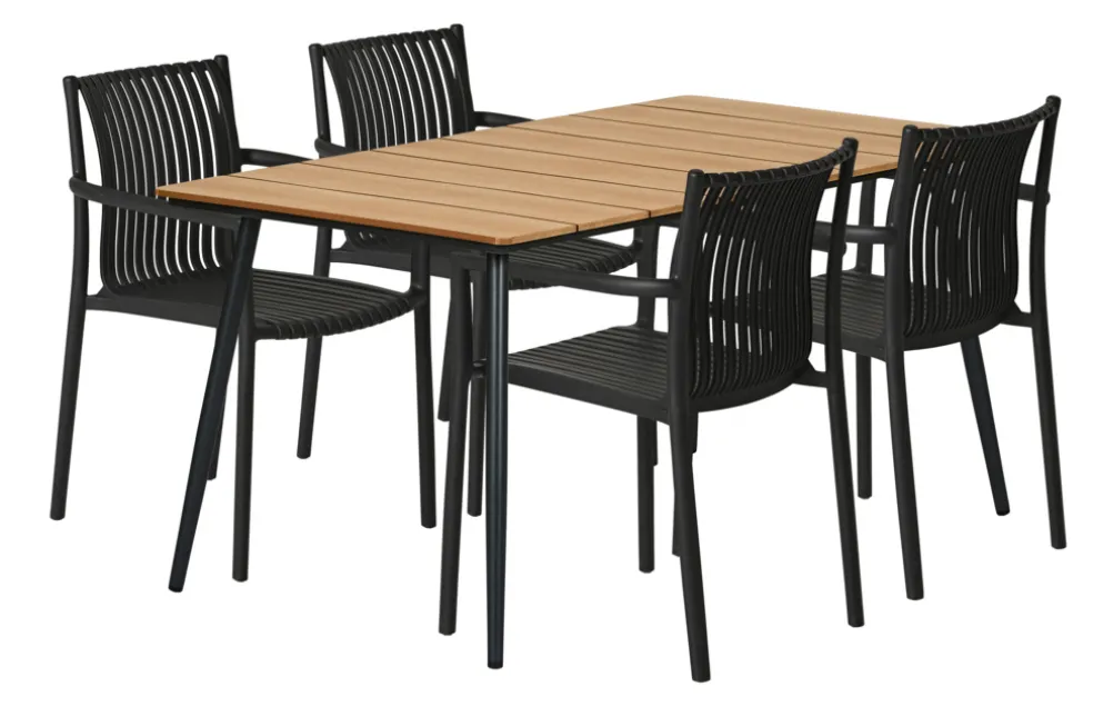 Trädgårdsbord Beijing 148 x 85 x 74 cm Svart/Teak Sunlife