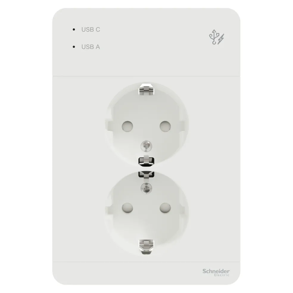 Vägguttag 2-vägs USB Jordat Exxact Schneider Electric