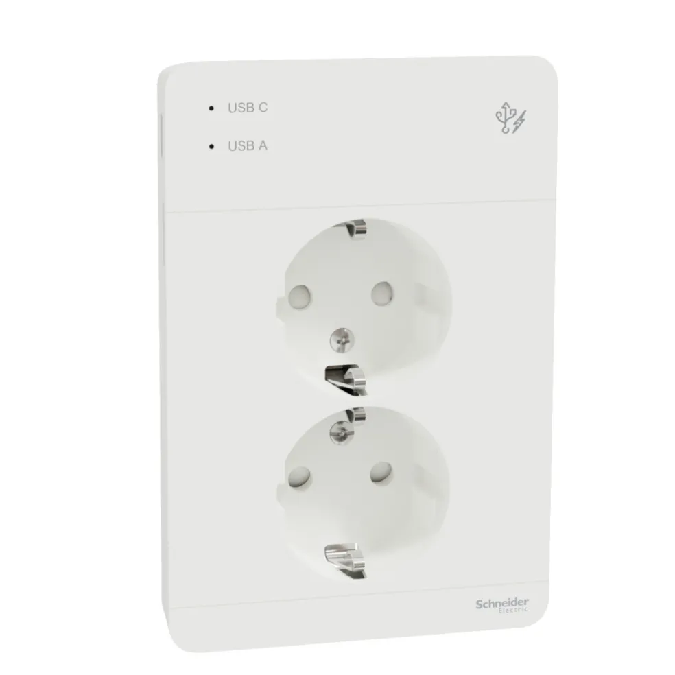 Vägguttag 2-vägs USB Jordat Exxact Schneider Electric