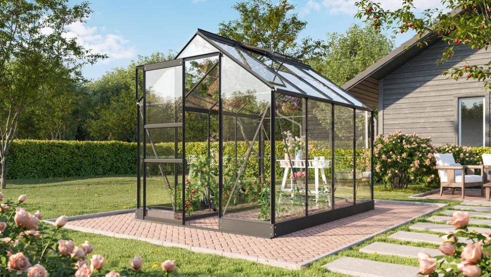 Växthus Apollo 5000 Svart Glas Sockel 5 m² Vitavia