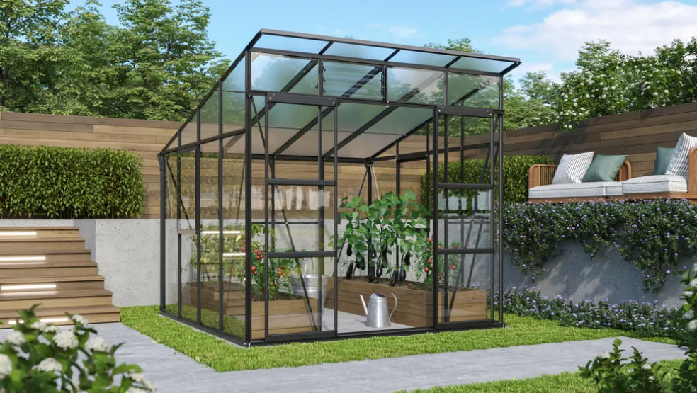 Växthus Freya 7600 Svart Glas/Poly Sockel 7,6 m² Vitavia