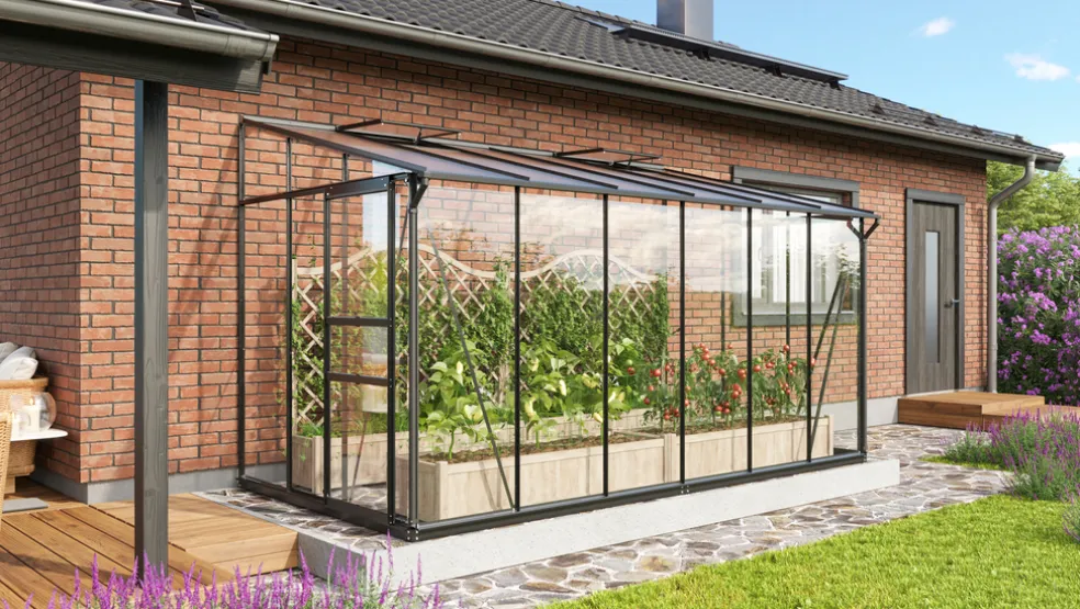 Växthus Ida 7800 Svart Glas/Poly Sockel 7,8 m² Vitavia